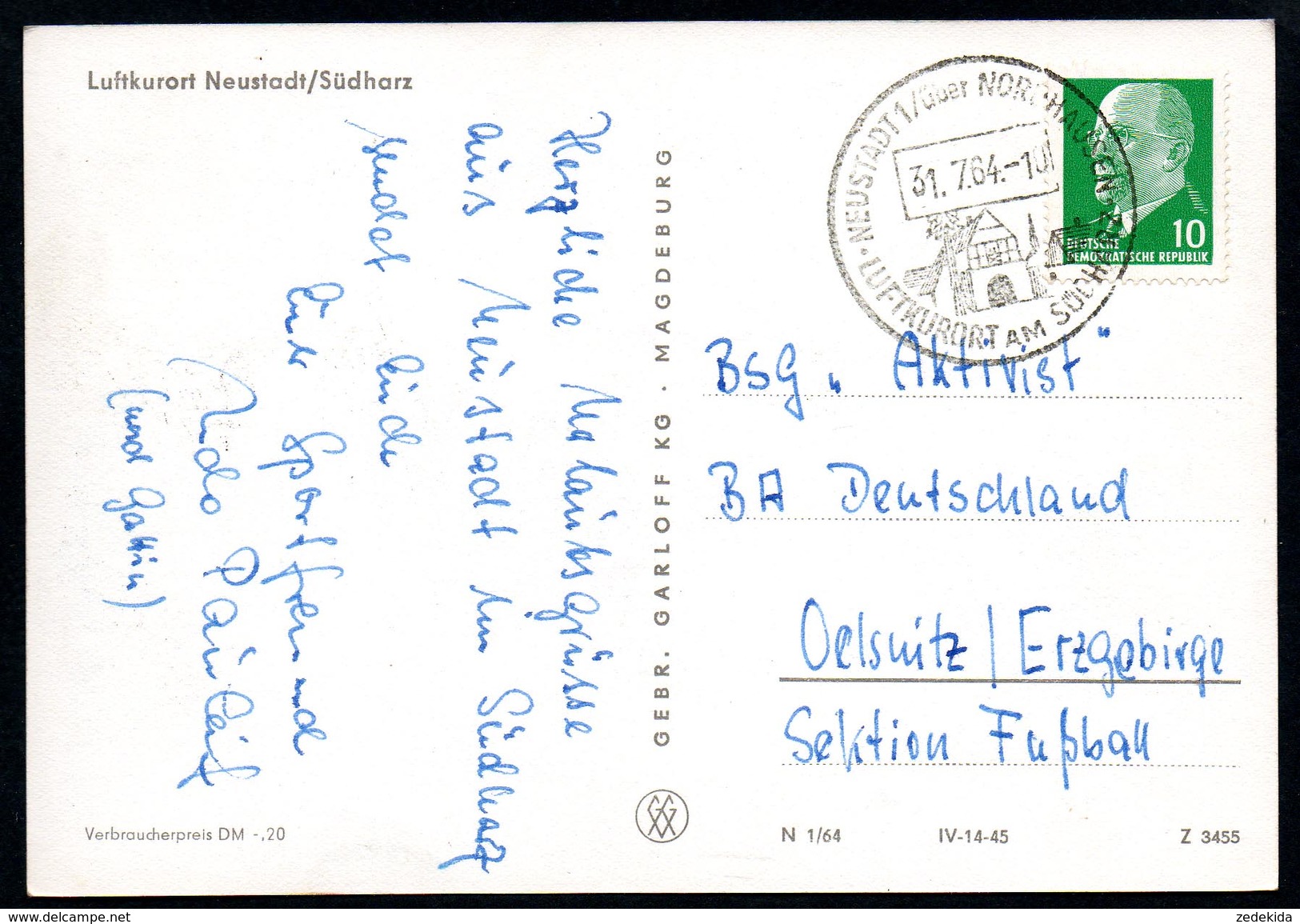 A5656 - Alte Ansichtskarte - Neustadt Südharz - Sonderstempel - Gel 1964  -- Garloff TOP - Neustadt / Orla