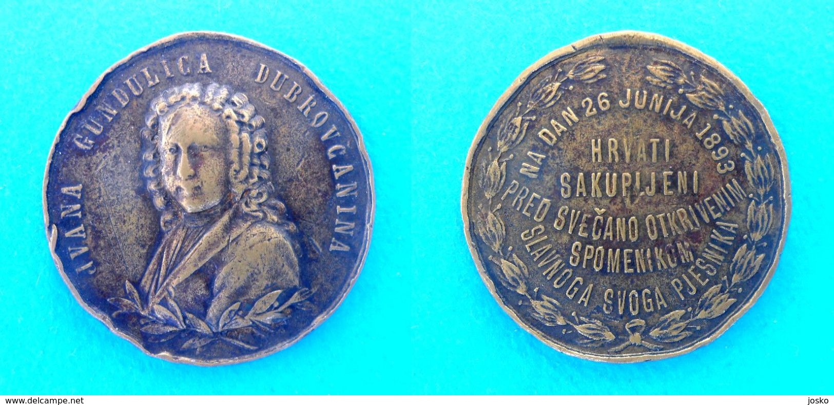 IVAN GUNDULIC ... Dubrovnik 26.06.1893. - Svecano Otkrivanje Spomenika  ***  Croatia Original Vintage Bronze Medal RRRRR - Croatia