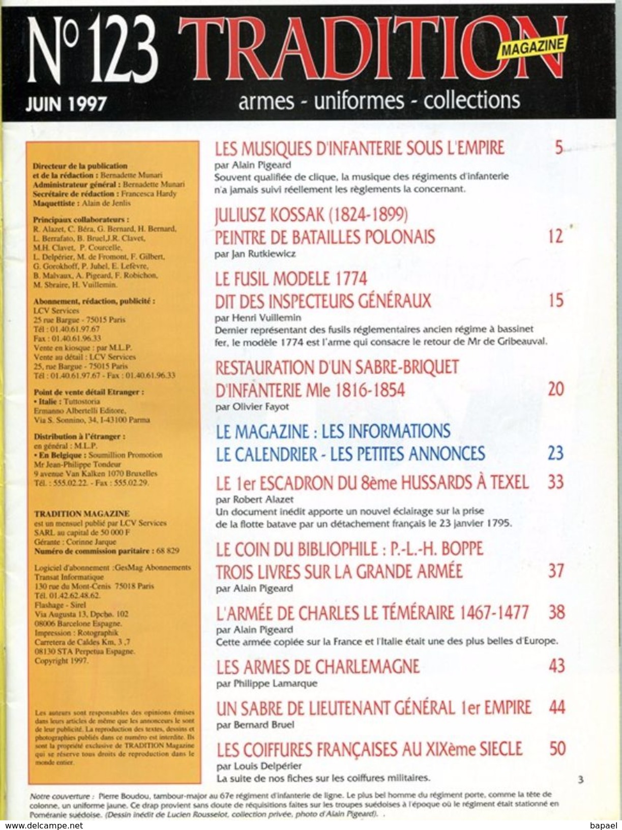 Tradition Magazine - Uniformes.Armes.Collections - Les Musiques D'Infanterie Sous L'Empire (Couverture Et Sommaire) - Histoire