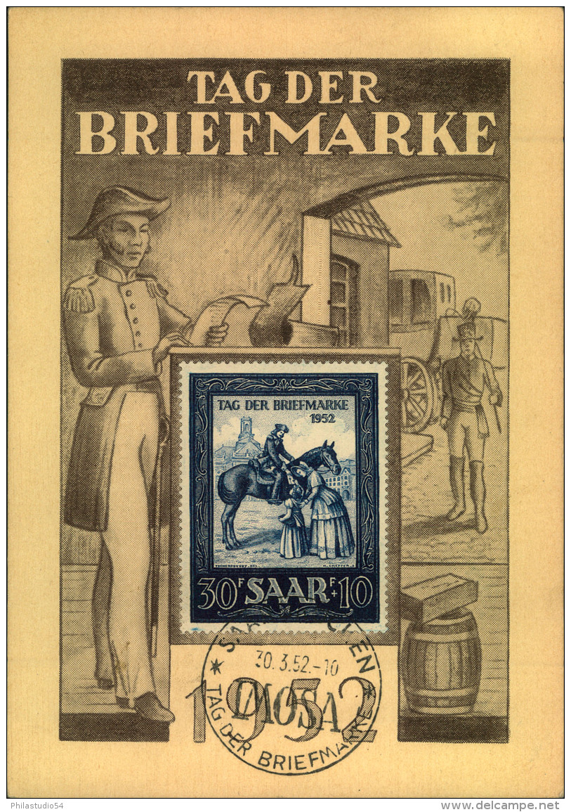 1952, 15 Fr. ""Tag Der Briefmarke"" Auf Sonderkarte Mit IMOSA Ersttagssonderstempel. - Cartas & Documentos