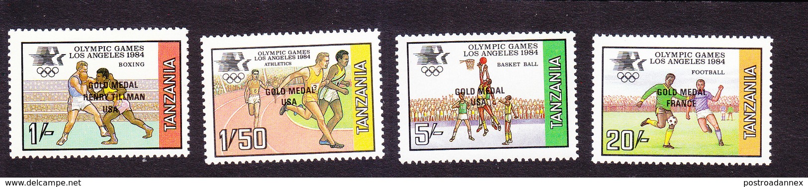 Tanzania, Scott #275-278, Mint Hinged, Olympics Overprinted, Issued 1985 - Tanzania (1964-...)