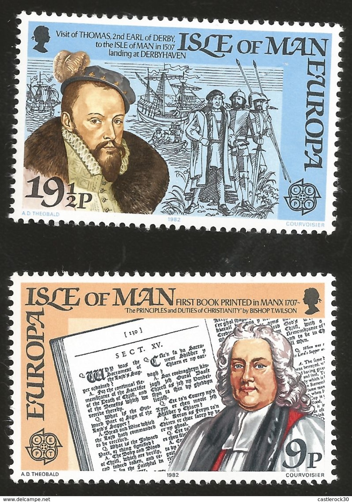 J) 1982 ISLE OF MAN, EUROPA CEPT, VISIT OF THOMAS 2ND EARLY OF DERBY, TO THE ISLE OF MAN IN 1507, FIRST BOOK PRINTED IN - Isle Of Man