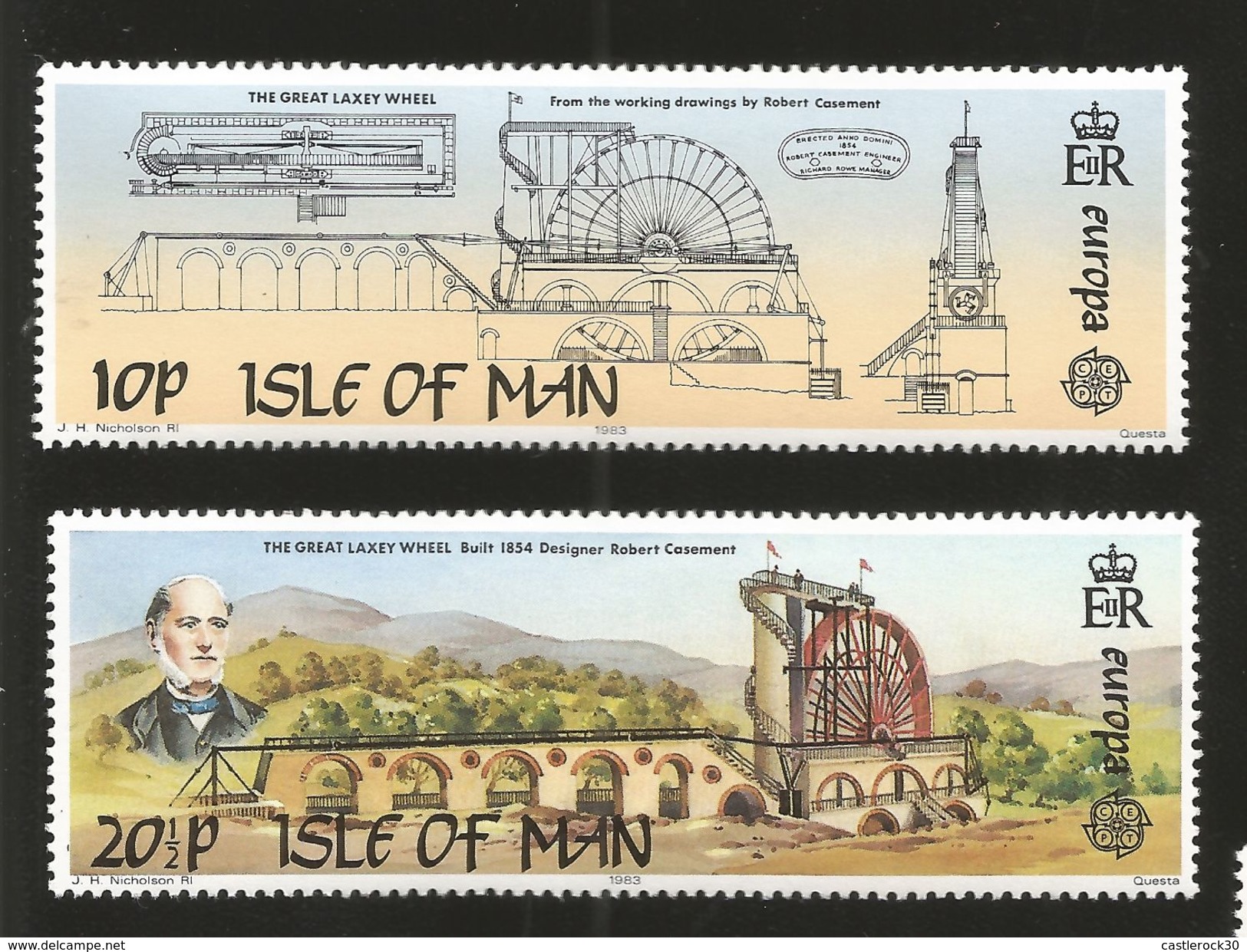 J) 1983 ISLE OF MAN, EUROPA CEPT, LANDSCAPE, THE GREAT LAXEY WHEEL, SET OF 2 MNH - Isle Of Man