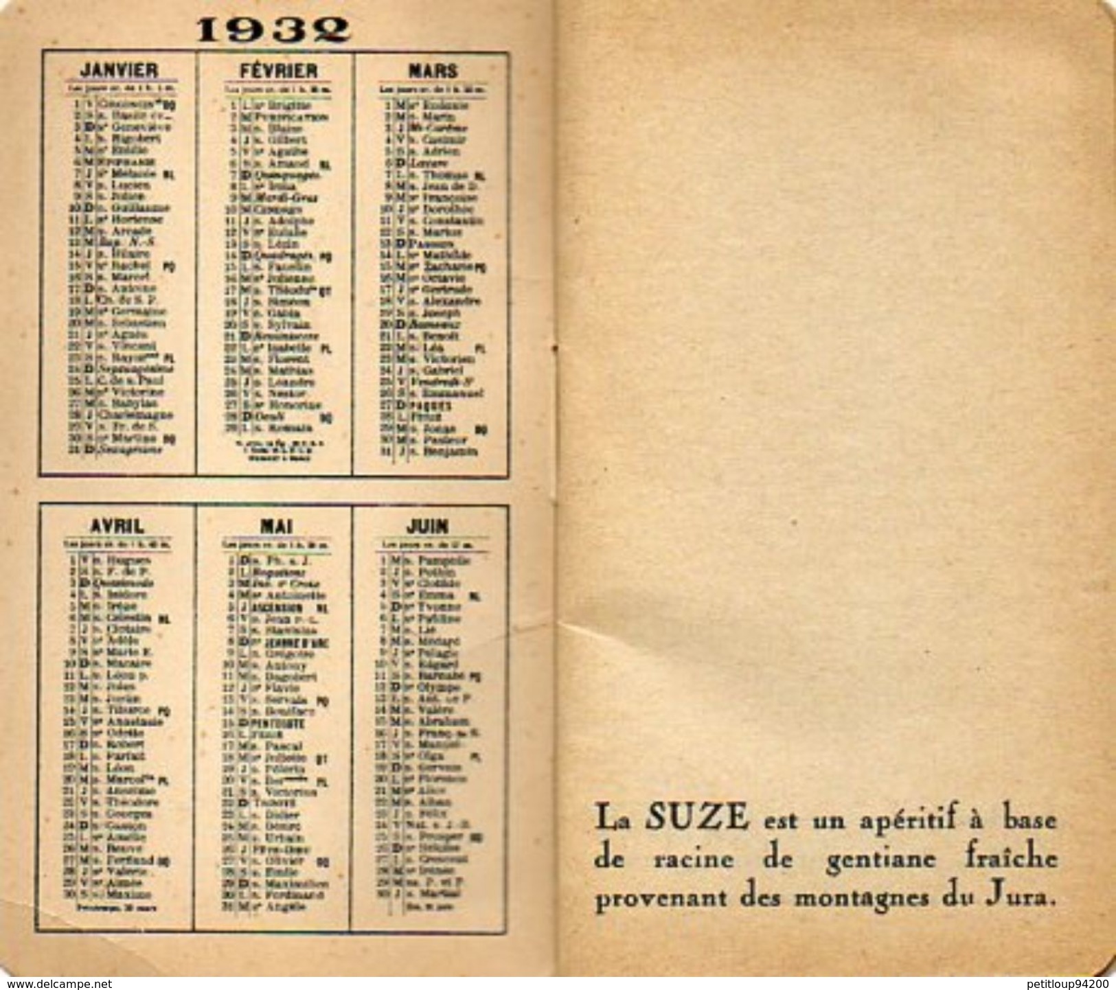 CALEPIN DE BISTROT DE BAR DE CAFE CARNET DE COMMANDE Suze  ANNEE 1932 - Autres & Non Classés