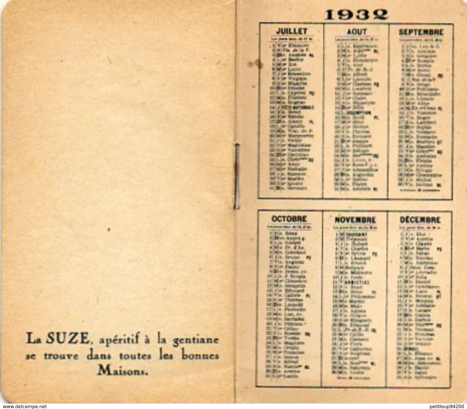 CALEPIN DE BISTROT DE BAR DE CAFE CARNET DE COMMANDE Suze  ANNEE 1932 - Autres & Non Classés