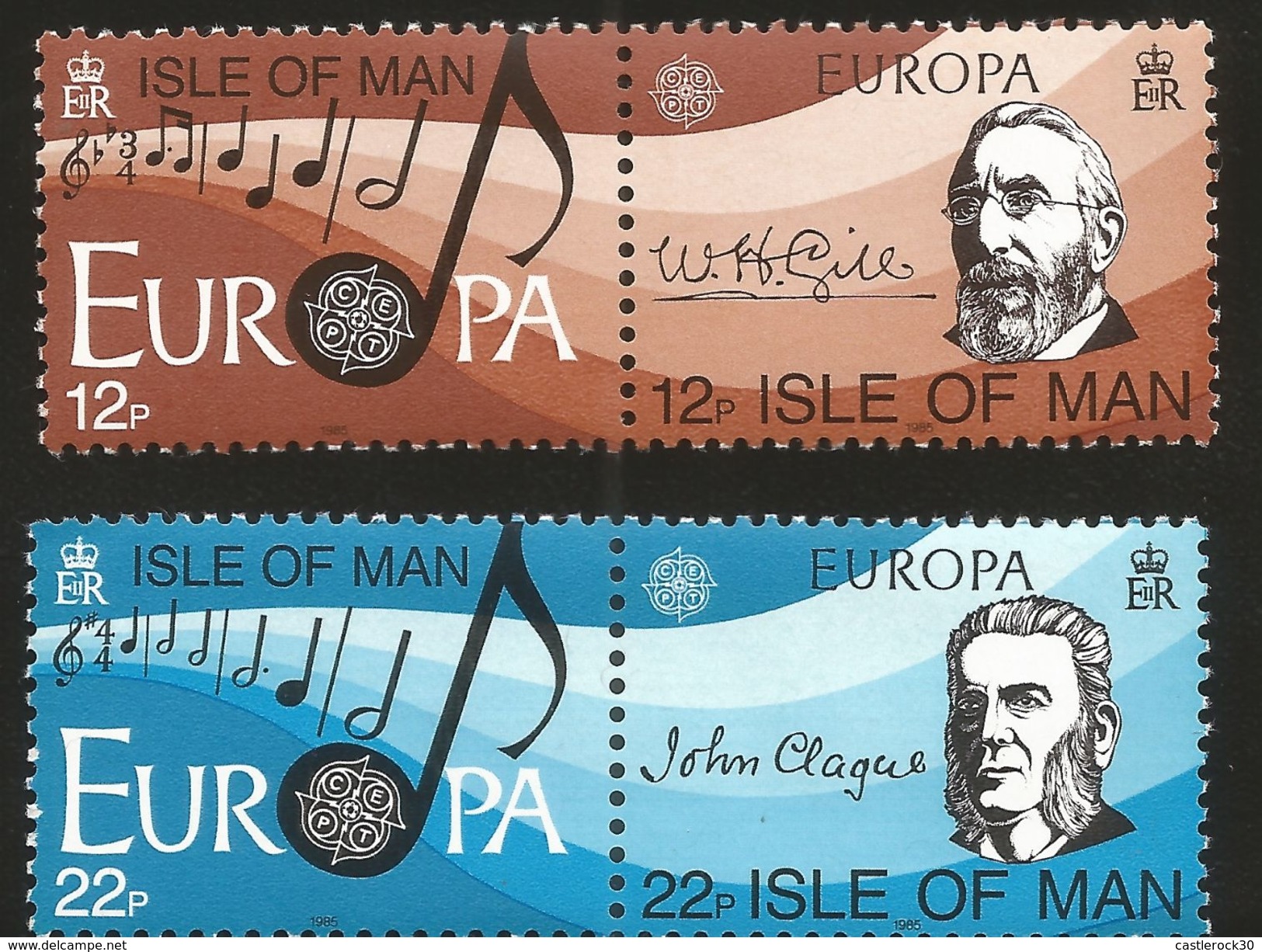 J) 1985 ISLE OF MAN, EUROPA CEPT, MUSICAL NOTES, BROWN AND BLUE PAIR, SET OF 2, MNH - Isle Of Man