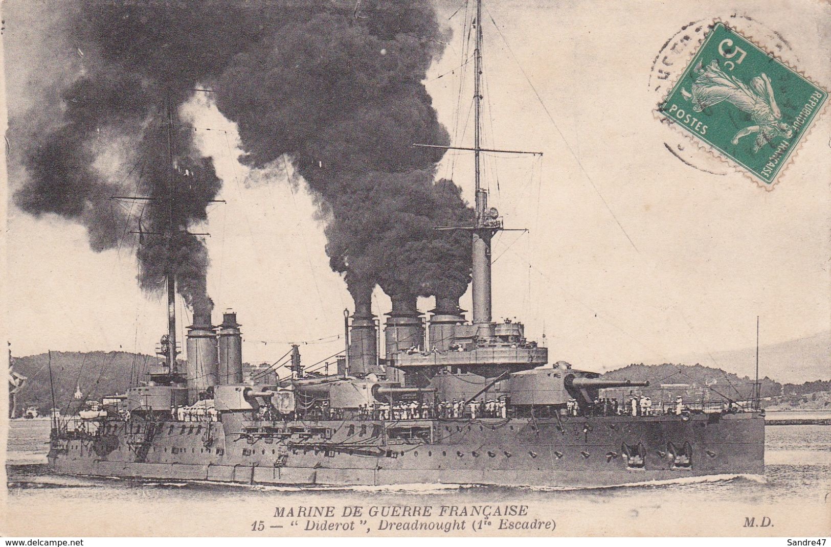 CPA.  MARINE DE GUERRE FRANCISE.  Le "DIDEROT"  Dreadnought (1er Escadre).   ..G340 - Warships