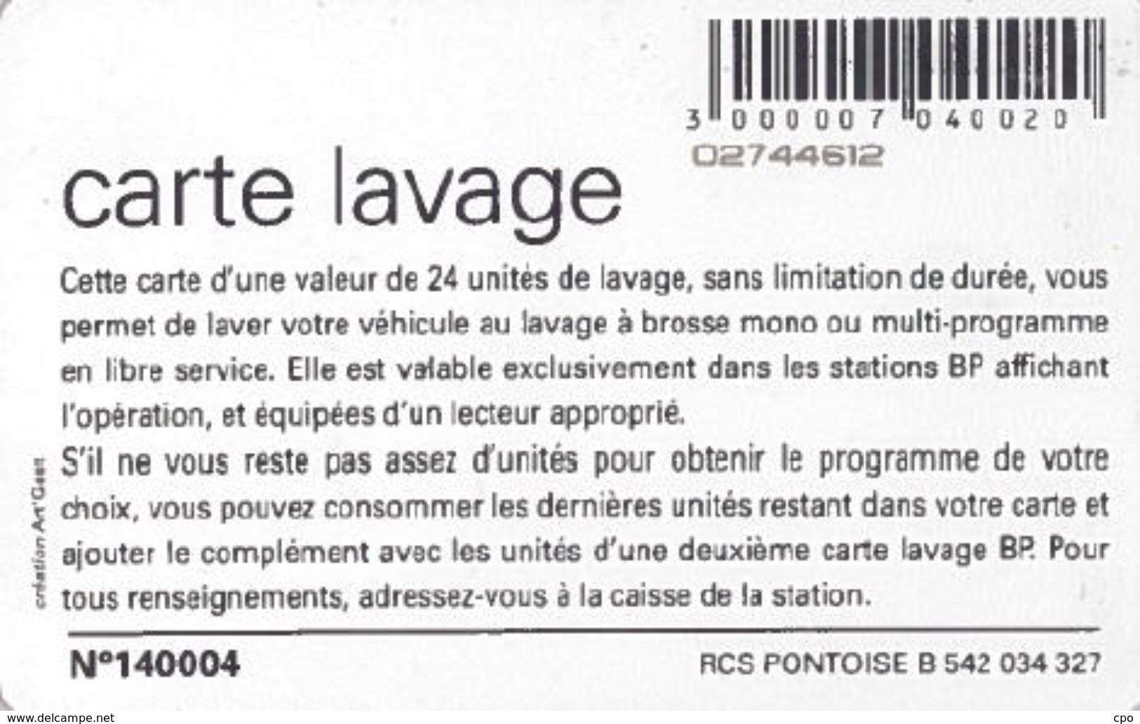 # Carte A Puce Portemonnaie  Lavage BP - Goutte - 24u Gem - Www.bp-france.fr  RCS Pontoise B 542 034 327 Tres Bon Etat - - Colada De Coche