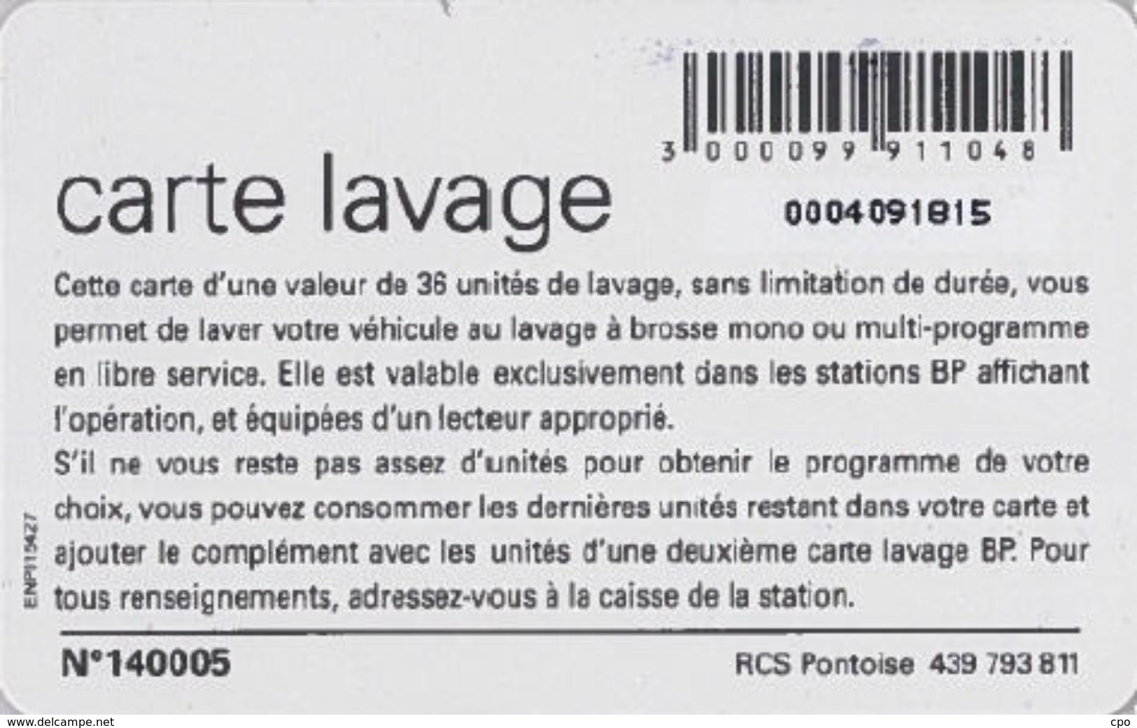 # Carte A Puce Portemonnaie  Lavage BP - Goutte - 36u Puce1? - Tres Bon Etat - - Colada De Coche