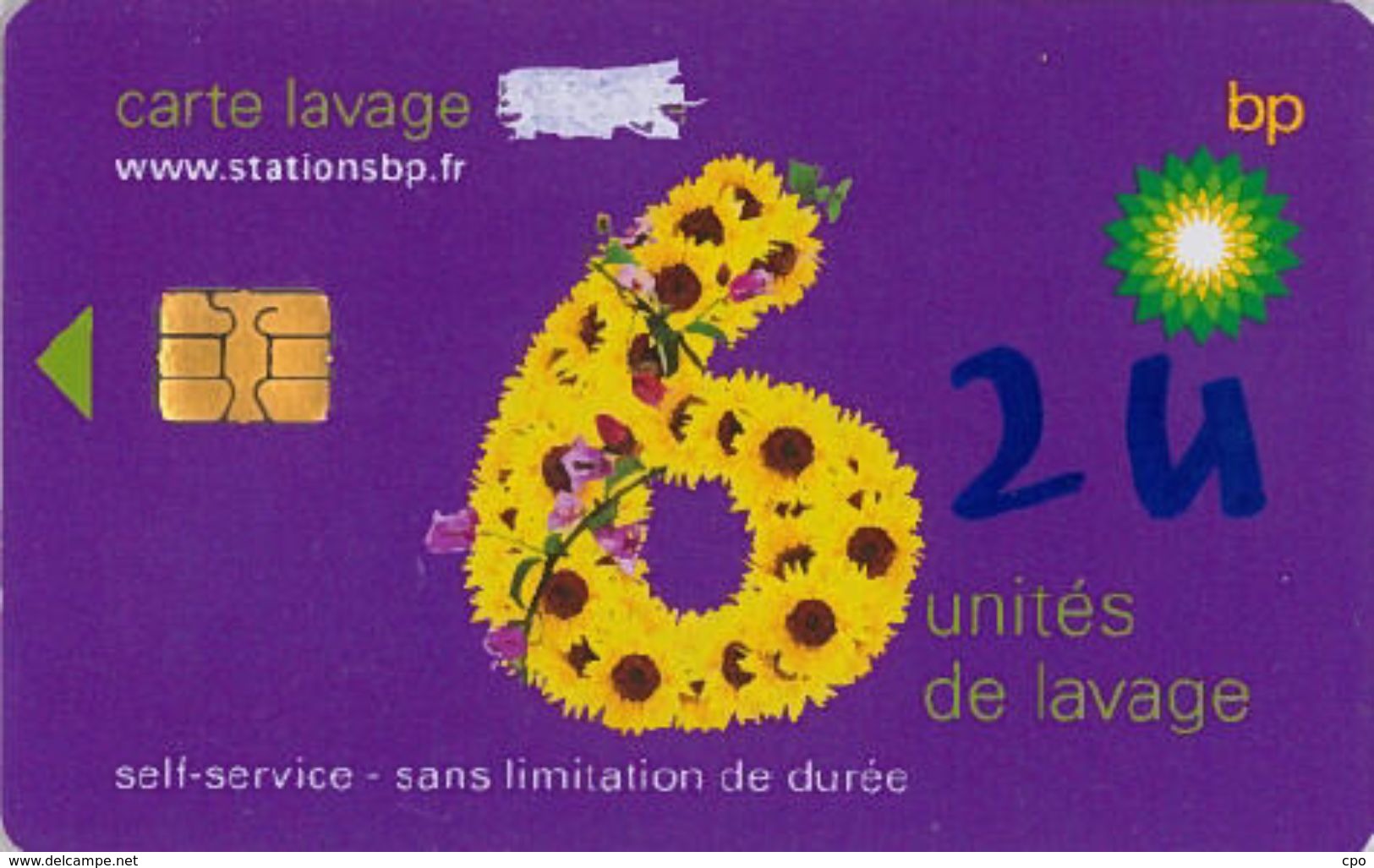 # Carte A Puce Portemonnaie  Lavage BP - Fleur - Violet - 6u - Puce2? - Offerte Gratté + 2u Marqueur - Tres Bon Etat - - Car Wash Cards