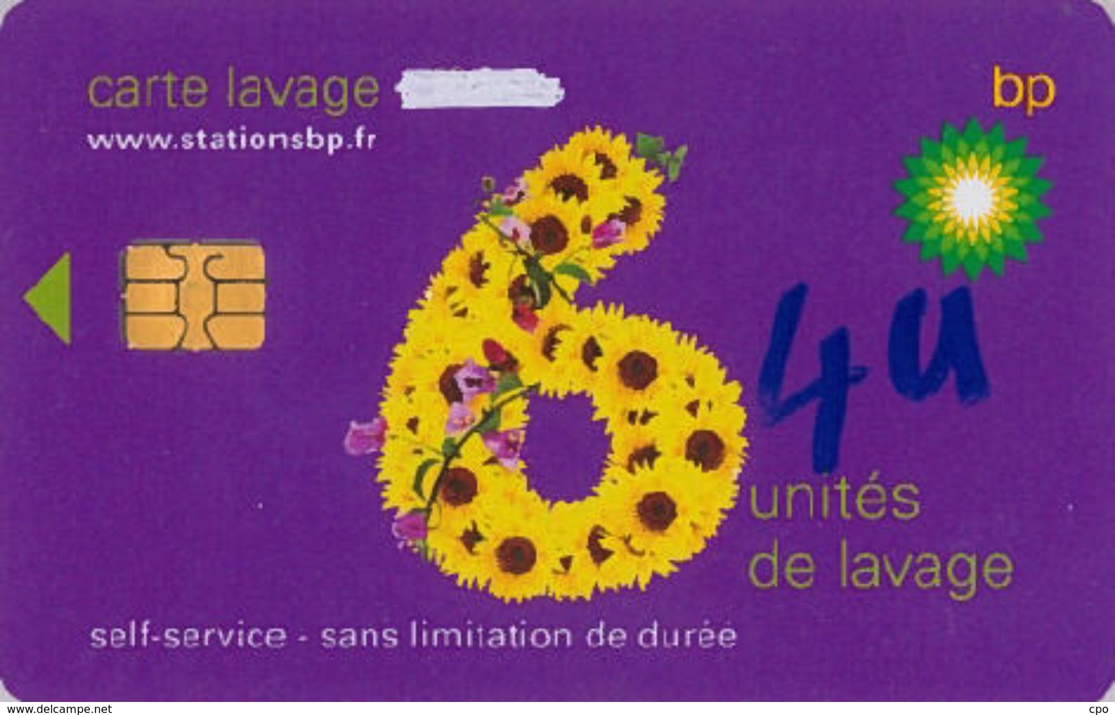 # Carte A Puce Portemonnaie  Lavage BP - Fleur - Violet - 6u - Puce2? - Offerte Gratté + 4u Marqueur - Tres Bon Etat - - Car Wash