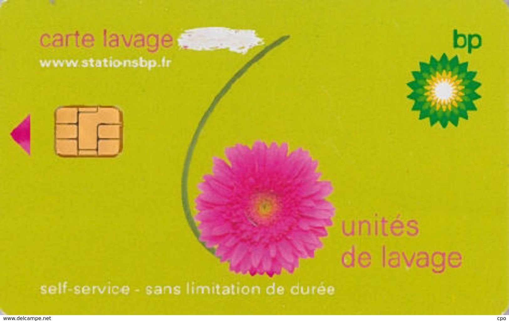 # Carte A Puce Portemonnaie  Lavage BP - Fleur - Vert - 6u - Puce1? - Offerte Gratté - Tres Bon Etat - - Autowäsche