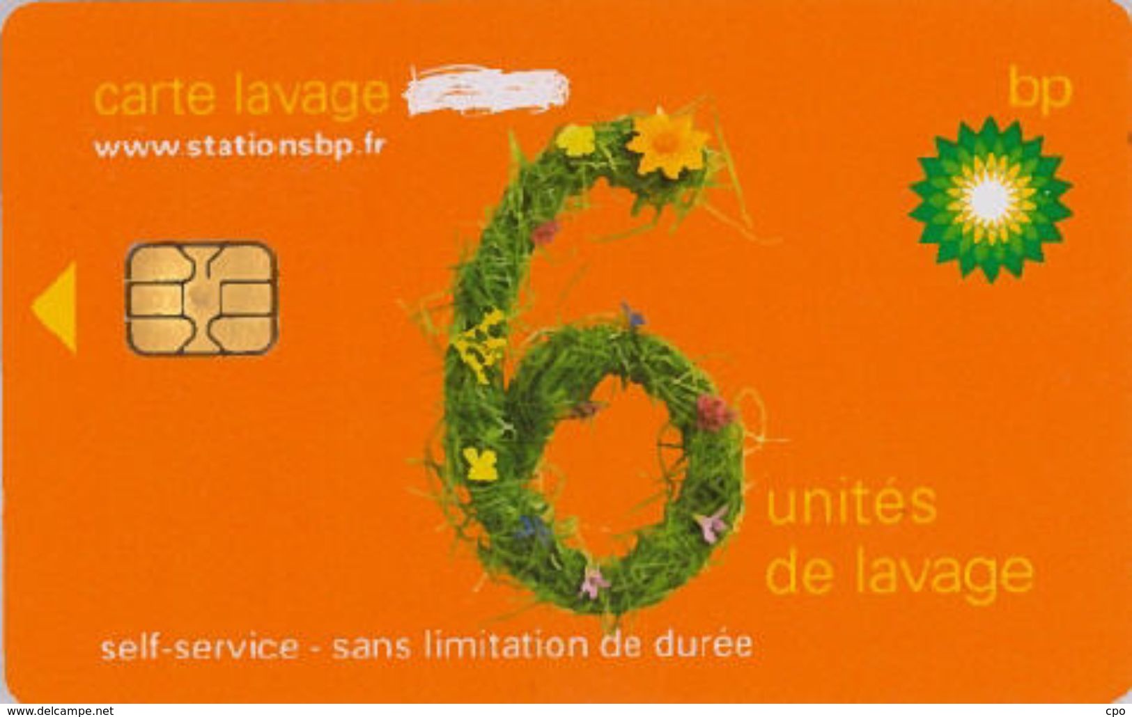 # Carte A Puce Portemonnaie  Lavage BP - Fleurs - Orange - 6u - Puce2? - Offerte Gratté - Tres Bon Etat - - Colada De Coche