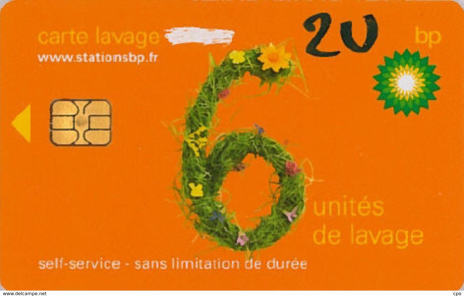 # Carte A Puce Portemonnaie  Lavage BP - Fleurs - Orange - 6u - Puce2? - Offerte Gratté + 2u Marqueur - Tres Bon Etat - - Lavage Auto