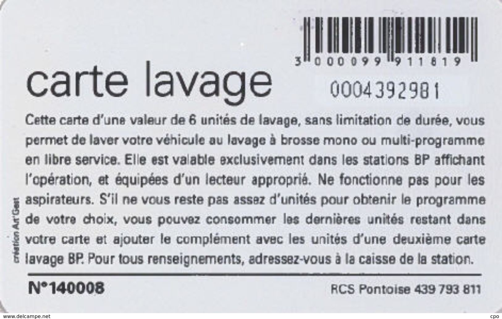 # Carte A Puce Portemonnaie  Lavage BP - Fleurs - Orange - 6u - Puce2? - Offerte Gratté + 2u Marqueur - Tres Bon Etat - - Lavage Auto