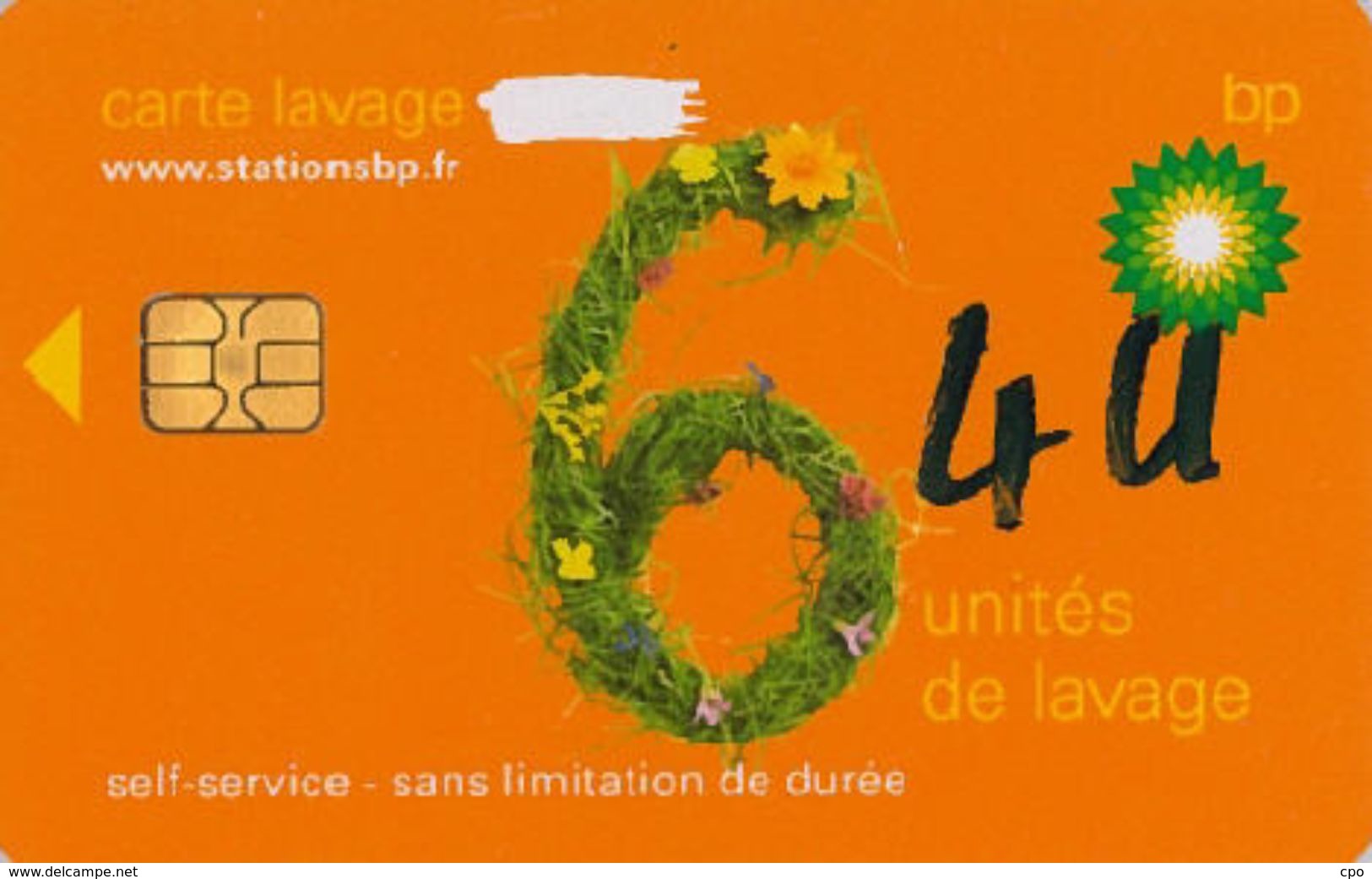 # Carte A Puce Portemonnaie  Lavage BP - Fleurs - Orange - 6u - Puce2? - Offerte Gratté + 4u Marqueur - Tres Bon Etat - - Colada De Coche