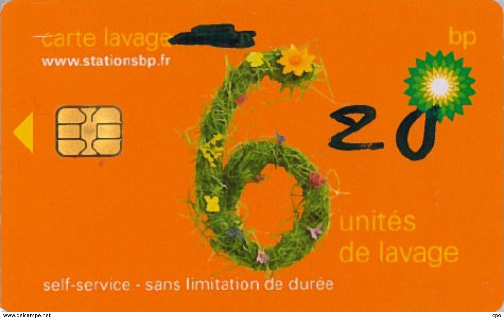 # Carte A Puce Portemonnaie  Lavage BP - Fleurs - Orange - 6u - Puce2? - Offerte Barré + 4u Marqueur - Tres Bon Etat - - Autowäsche