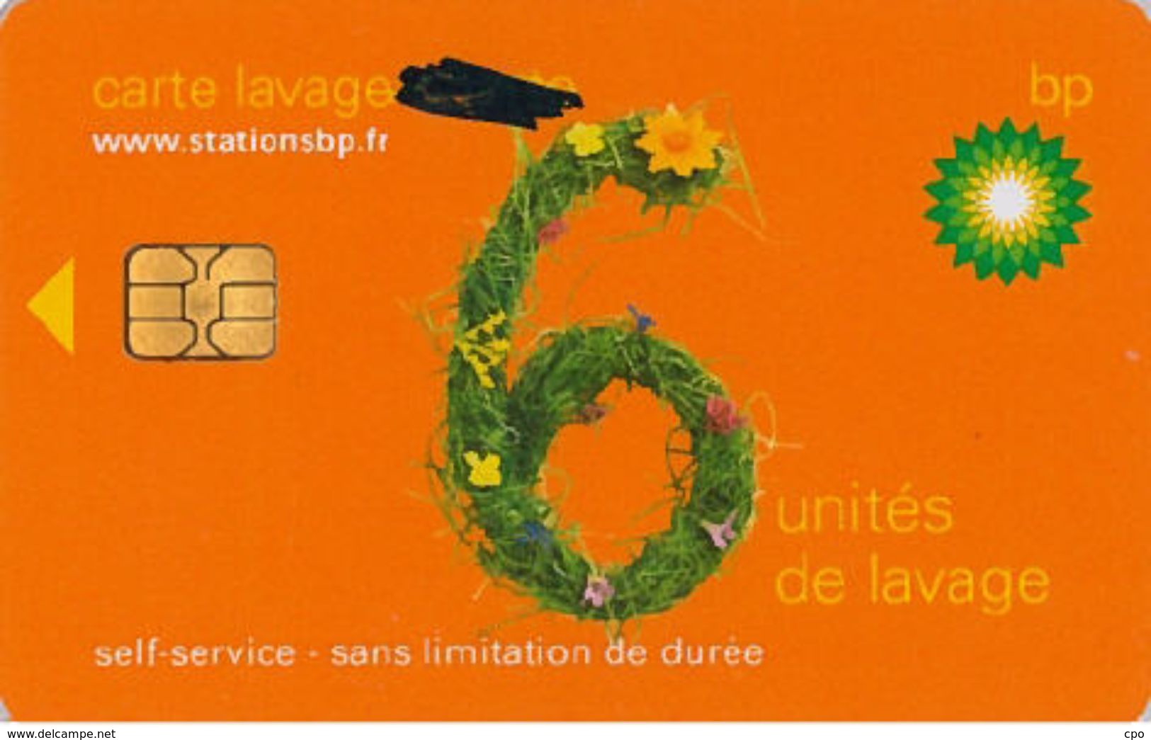 # Carte A Puce Portemonnaie  Lavage BP - Fleurs - Orange - 6u - Puce2? - Offerte Barré Au Marqueur - Tres Bon Etat - - Car Wash