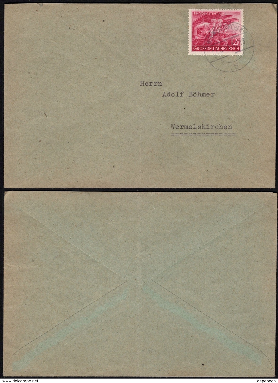 Germany - EF Brief ('Ein Volk Steht Auf' MiNr. 908 EF) WERMELSKIRCHEN, 27.3.1945. - Storia Postale