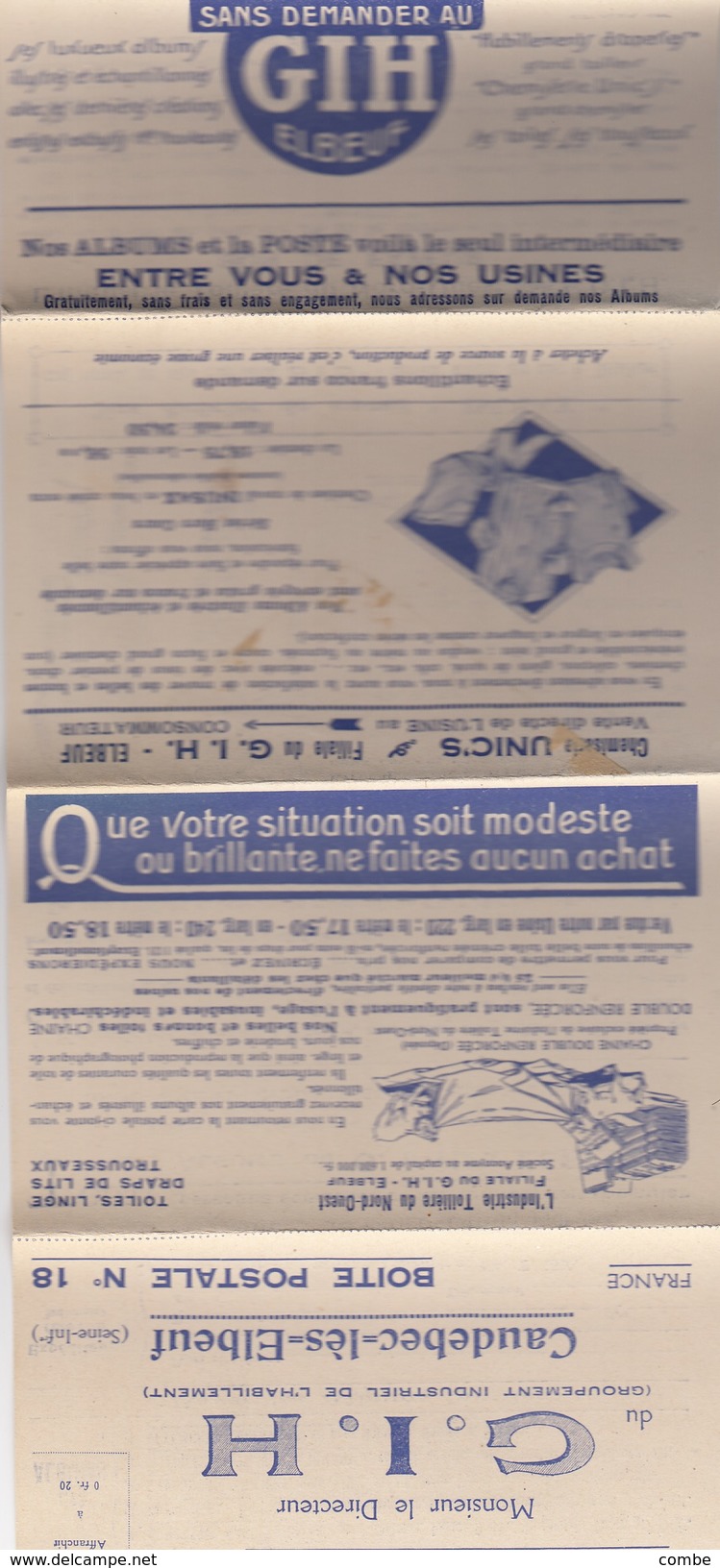 LETTRE ET PROSPECTUS GROUPEMENT INDUSTRIEL DE L'HABILLEMENT ELBEUF - Other & Unclassified