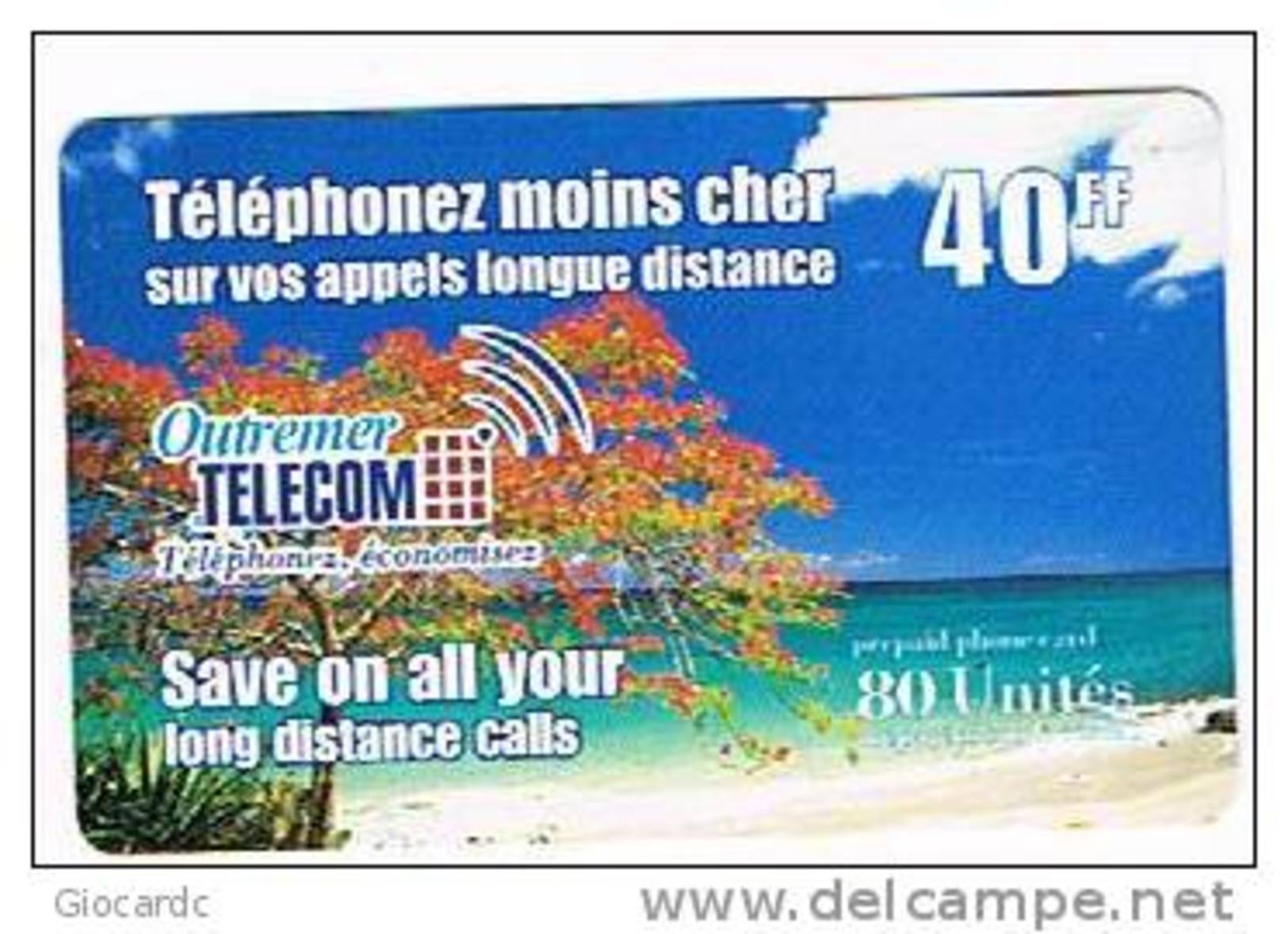 ANTILLE FRANCESI (FRENCH ANTILLES) - OUTREMER TELECOM (REMOTE) - TREE AT THE BEACH  40 FF  -  USED  -  RIF. 945 - Paysages