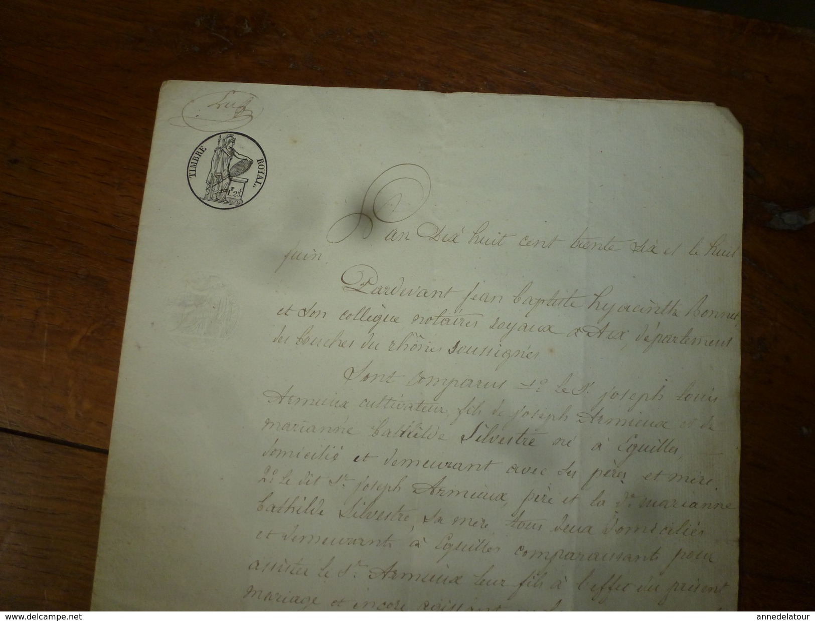 1836 ACTE Notarié  Par Joseph Armieux  DONATION ENTRE VIFS Sur Papier Filigrane Et Cachet Sec + Cachet Mouillé - Manuskripte