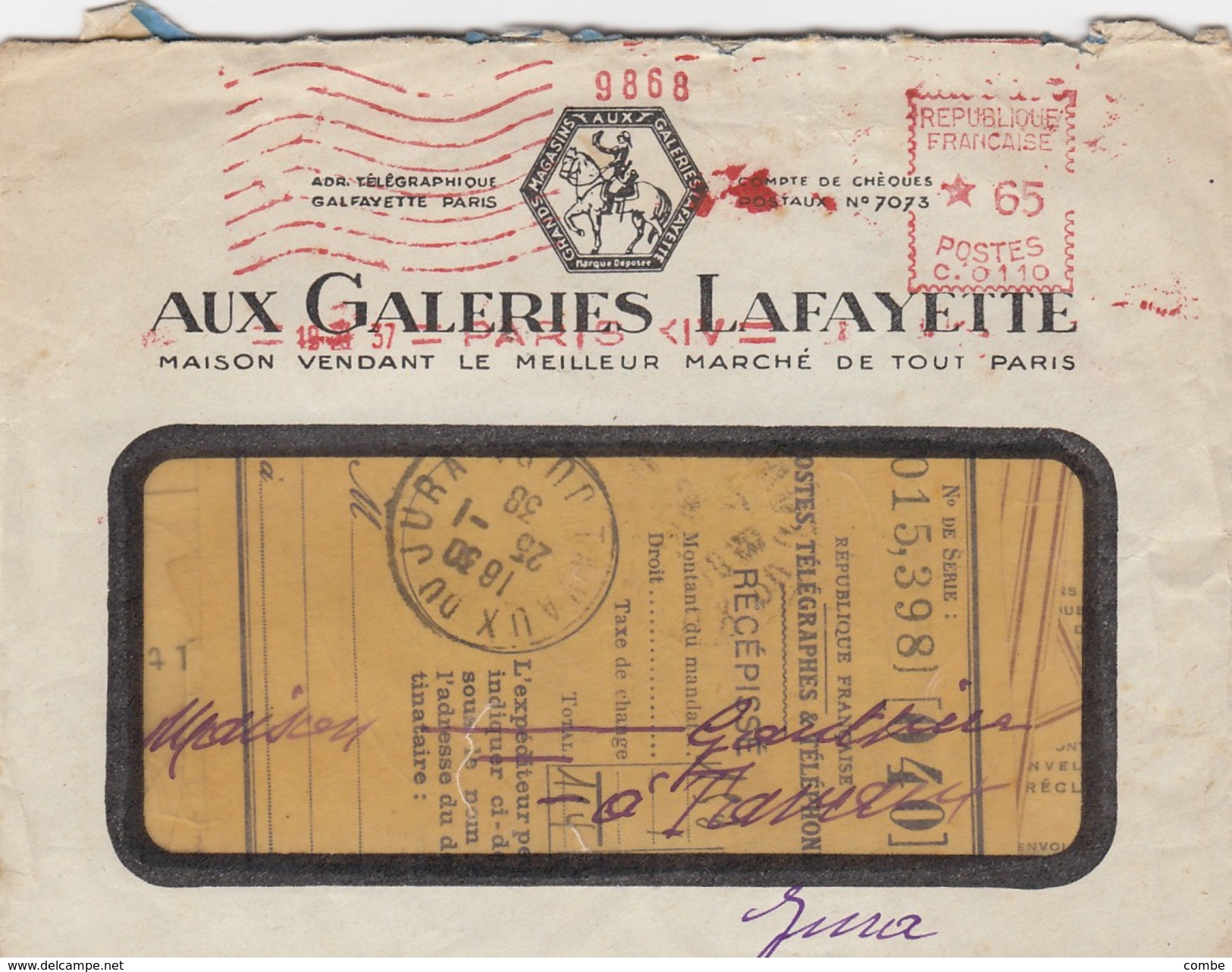 AUX GALERIES LAFAYETTE. LETTRE EMA 19 11 1937. + COUPONS ET BONS DE CAISSE - Altri & Non Classificati