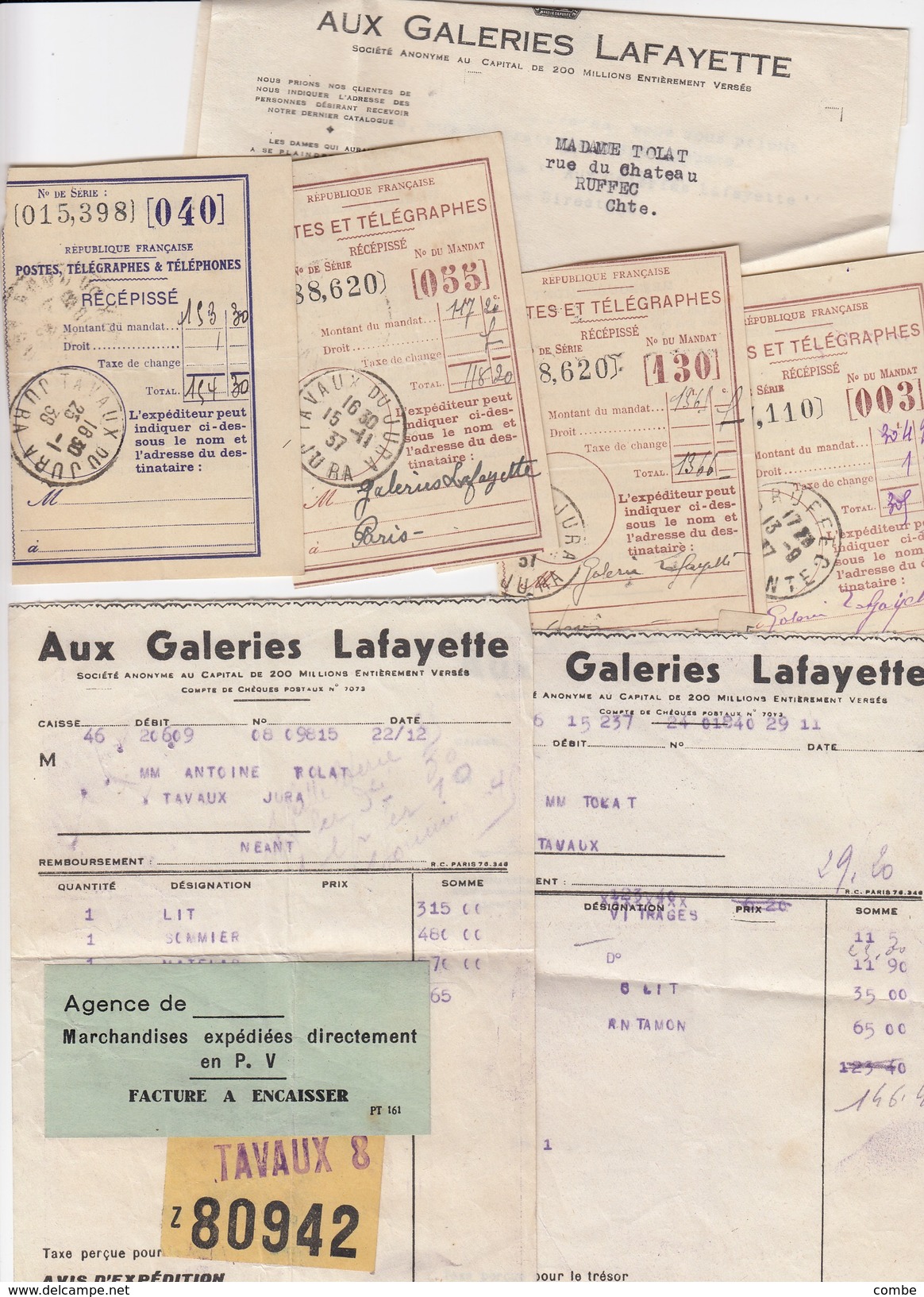 AUX GALERIES LAFAYETTE. LETTRE EMA 19 11 1937. + COUPONS ET BONS DE CAISSE - Altri & Non Classificati