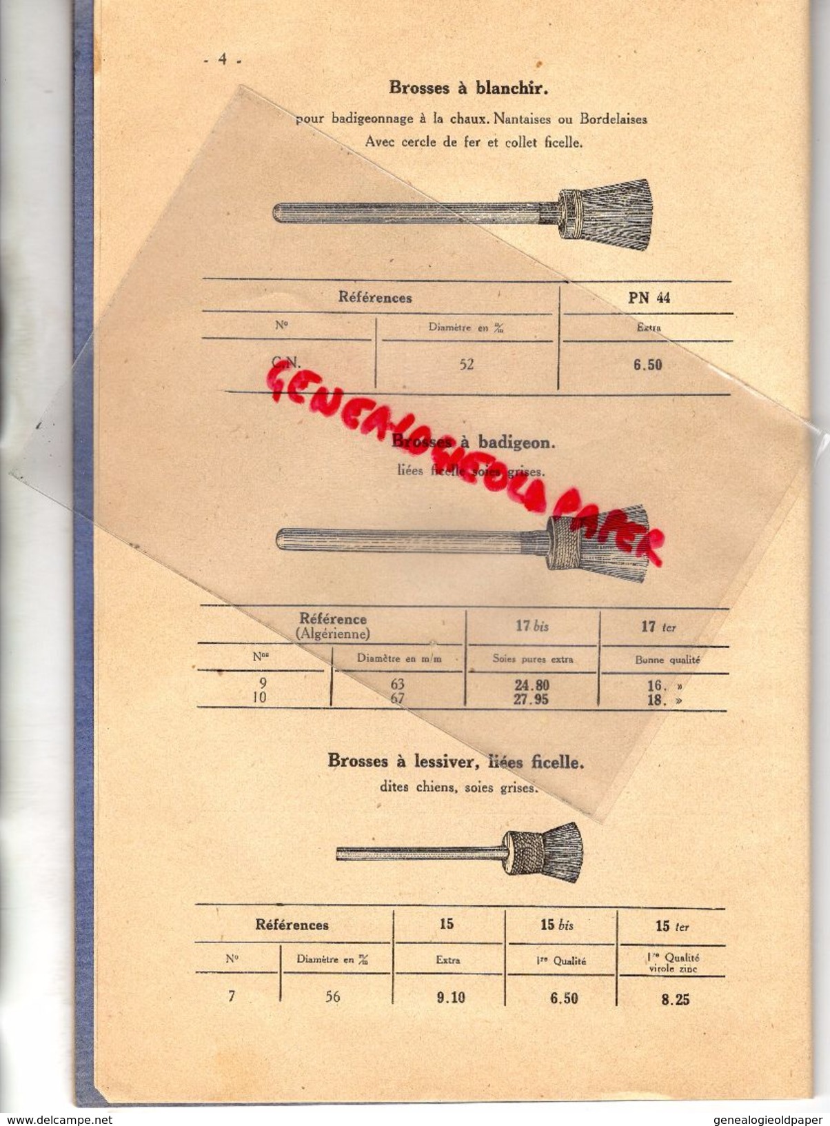 75- PARIS- CATALOGUE VVE POL REBSTOCK- 14 RUE LANCRY- BROSSES POUR PEINTRE PLATRIER COLLEUR -TARIF 1933-BROSSERIE- - Old Professions