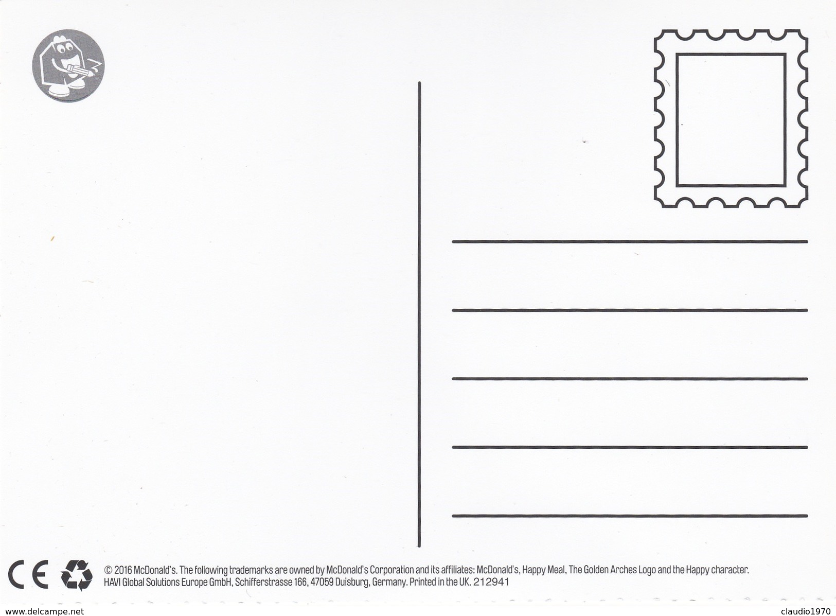 CARTOLINA PUBBLICITARIA - MCDONALD'S - HAPPY MEAL - McDonald's