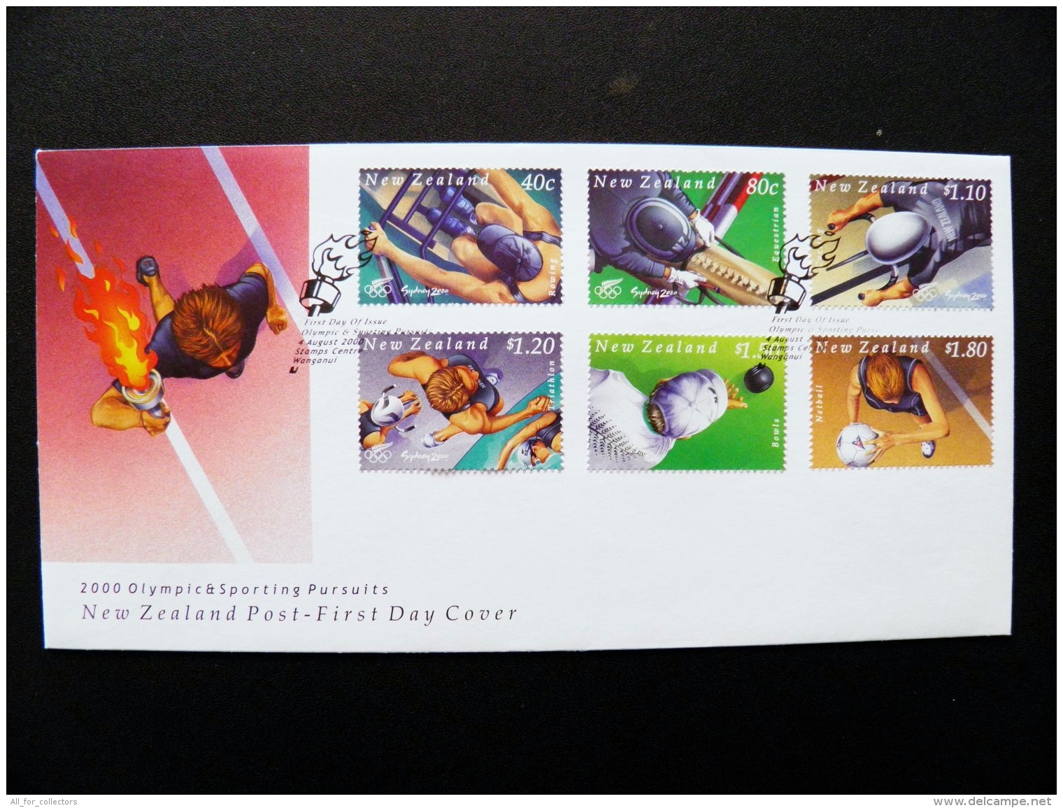 Cover New Zealand Olympic Games 2000 Sydney Torch Rowing Triathlon Cycling Bowls Netball Equestrian Fdc - Covers & Documents