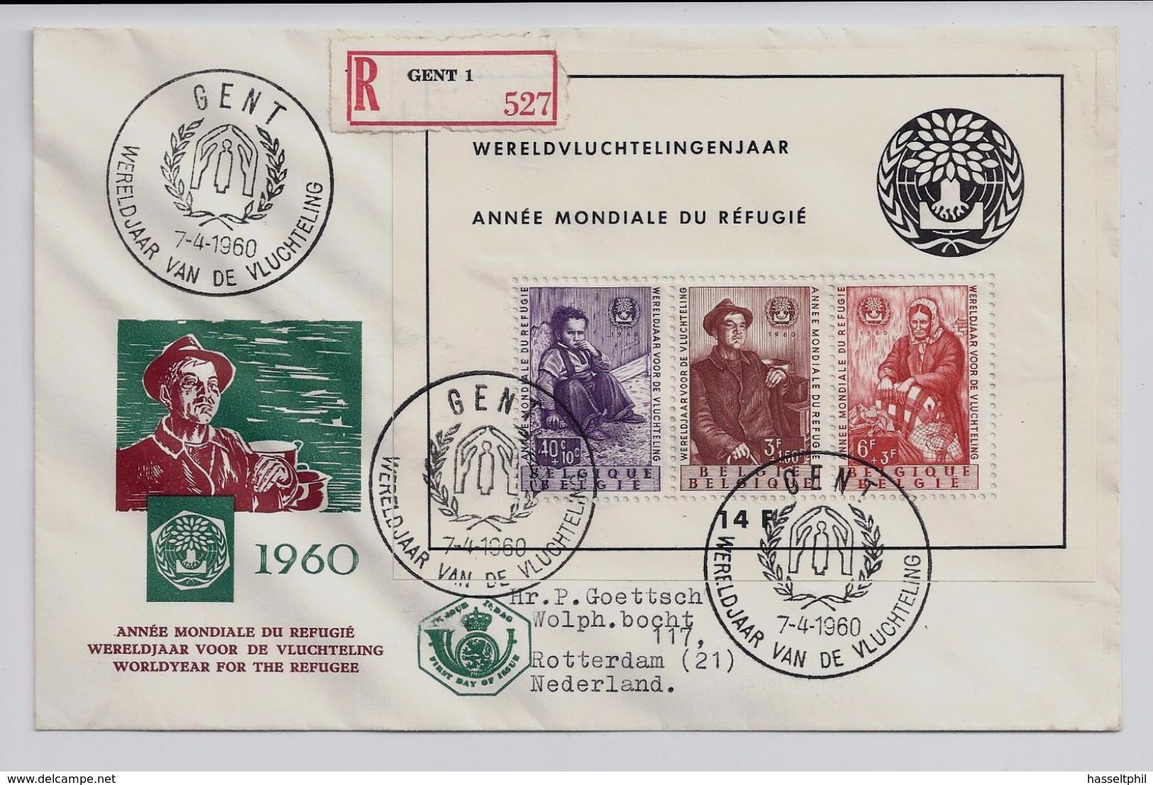 Belgie - Belgique FDC BLOK 32  - Wereldjaar Vluchtelingen - 1960 - Aangetekend GENT - 1951-1960