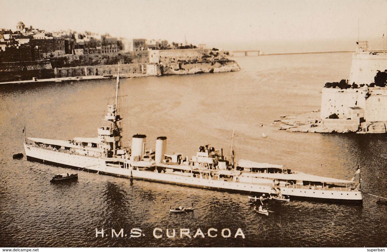 H.M.S. CURACOA / ROYAL NAVY - CARTE VRAIE PHOTO / REAL PHOTO POSTCARD - ANNÉE / YEAR ~ 1930 - RARE !!! (w-643) - Warships