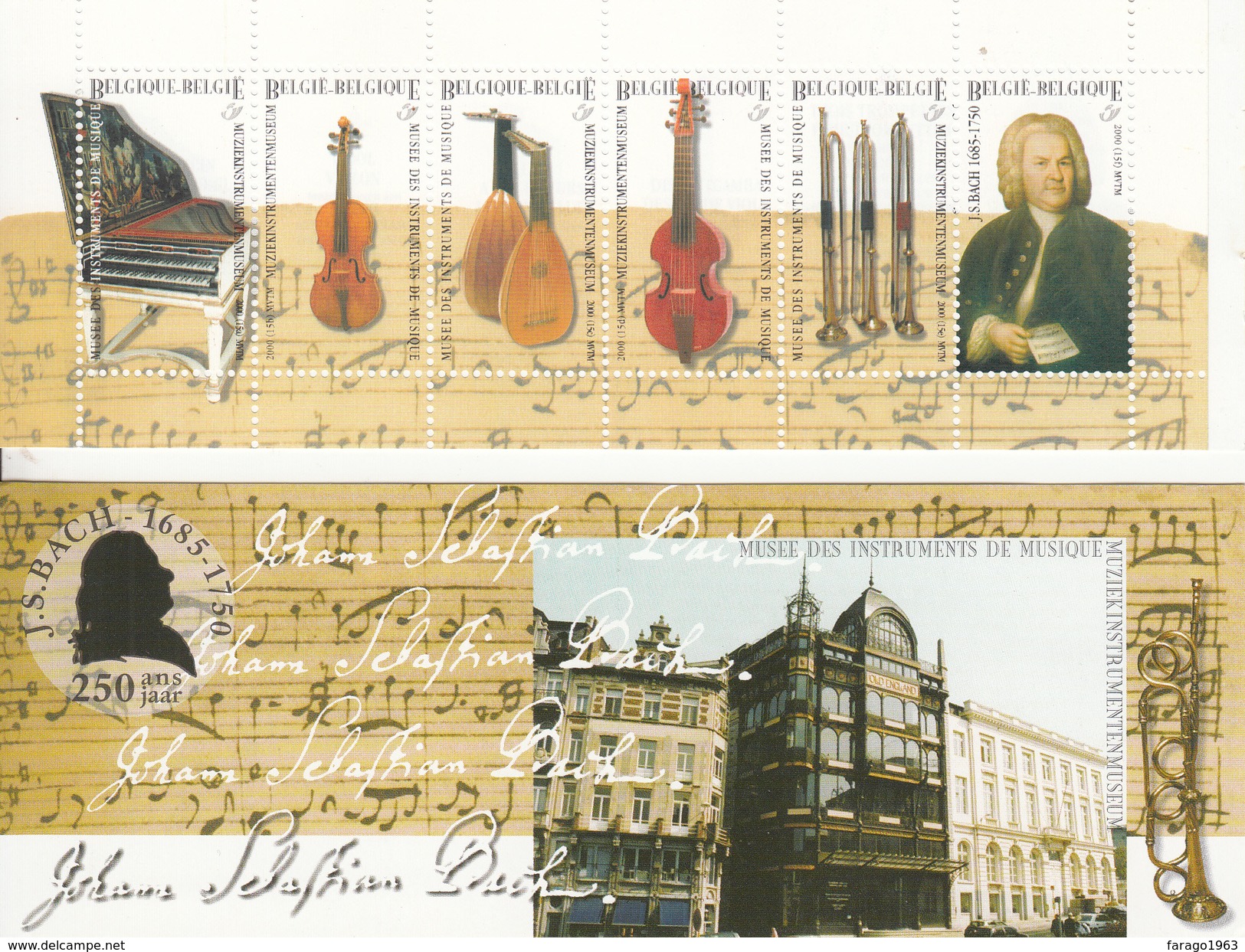 2000 Belgium Belgique Bach Instruments Complete Booklet Carnet "unexploded"  VF MNH BELOW FACE VALUE - Muziek