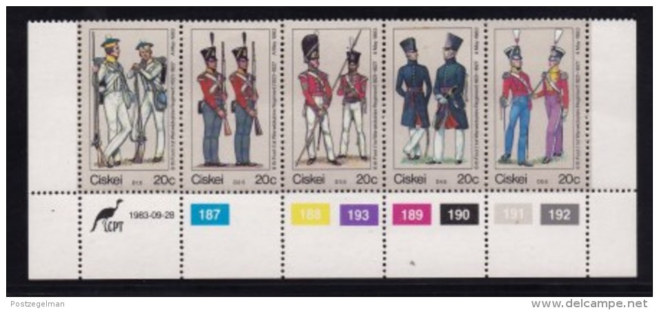 CISKEI, 1983, MNH Stamps In Control Blocks. Militair Uniforms , MI Nr. 47-51,  X145A - Ciskei