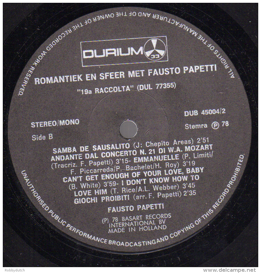 * 3LP - Box *  FAUSTO PAPETTI - ROMANTIEK & SFEER (Holland 1978 EX!!!) - Instrumentaal