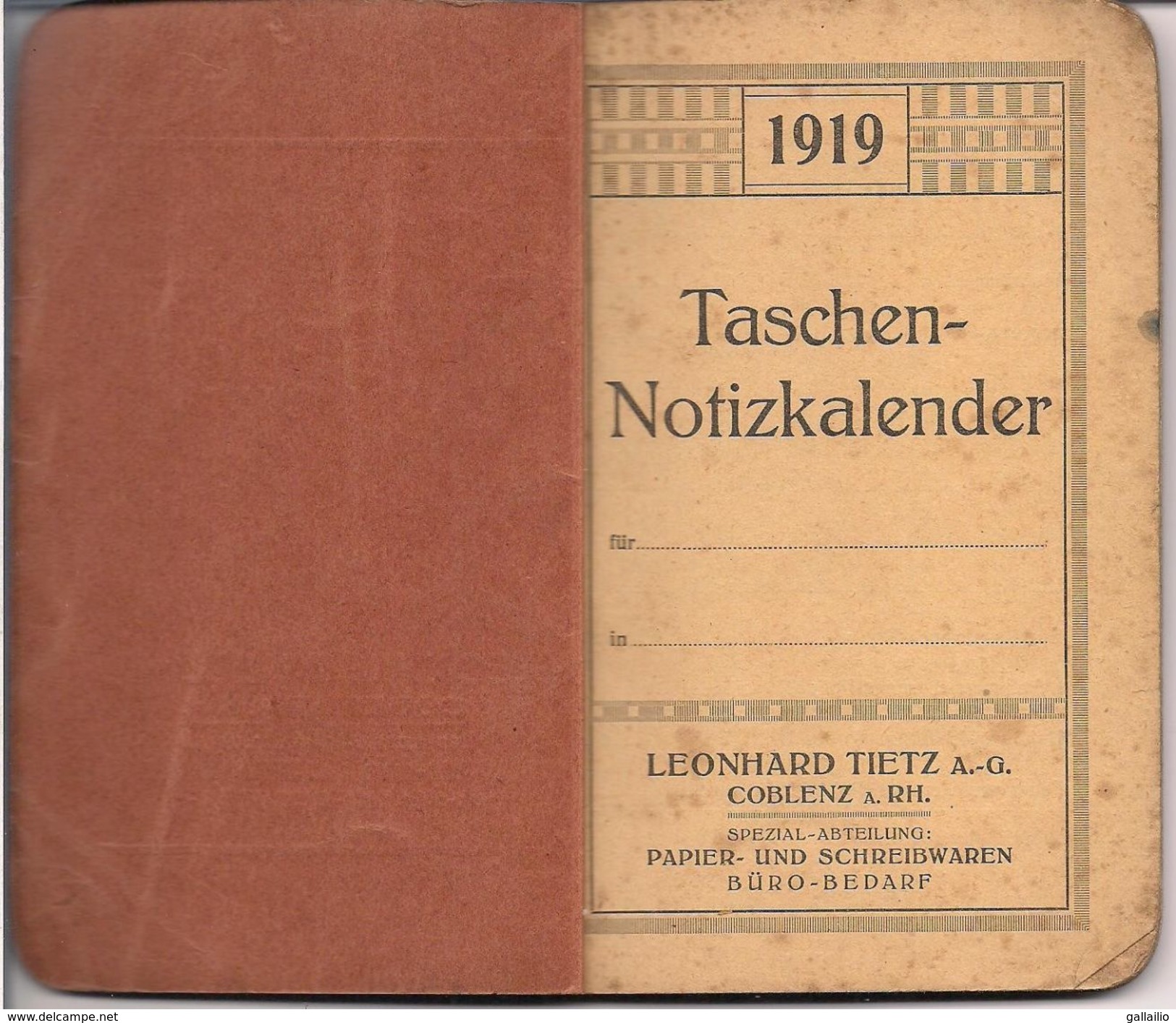 AGENDA CALENDRIER ALLEMAND DE 1919 LEONHARD TIETZ COBLENZ - Small : 1901-20