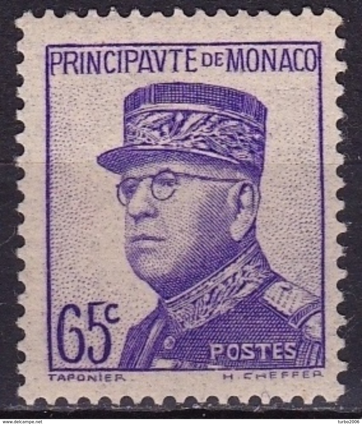 Monaco 1937-39 15e Anniversaire De L'avenement Du Prince Louis II 65 C Violet Neuf Sans Charnière Y&T 160 MNH - Ongebruikt