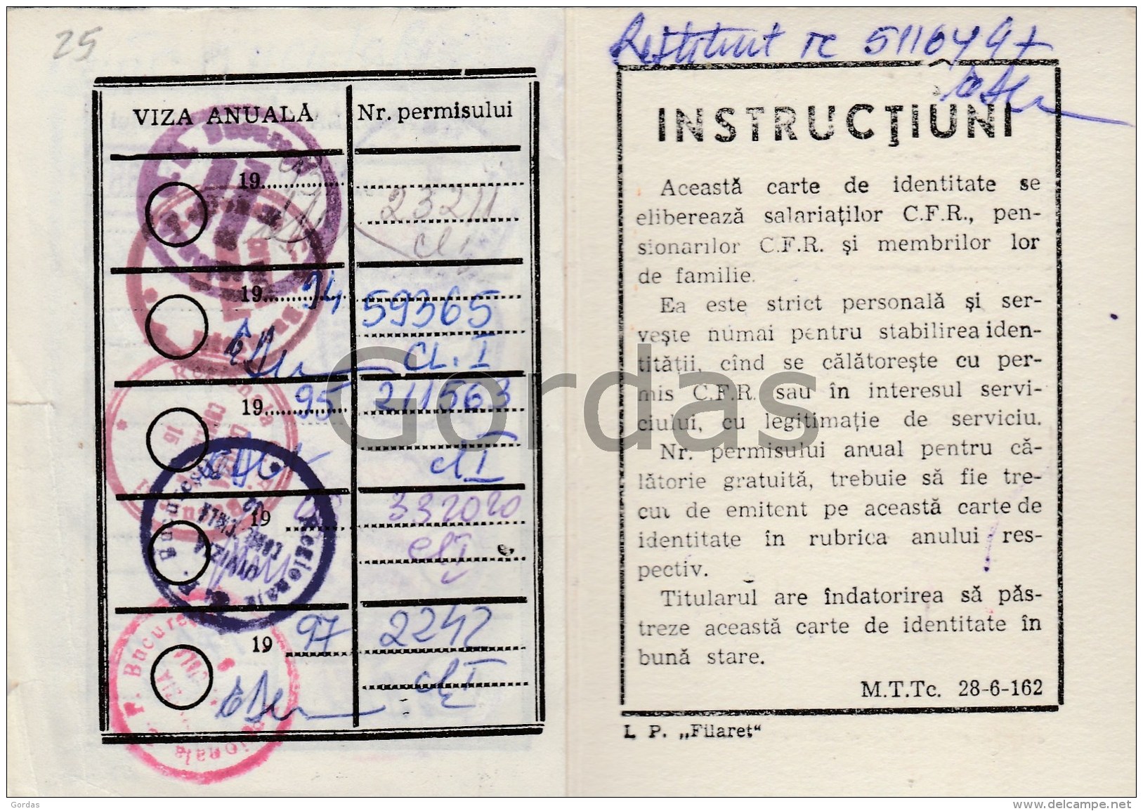 Romania - Abonament De Tren - CFR - Train Season Ticket - Railway ID - Romania