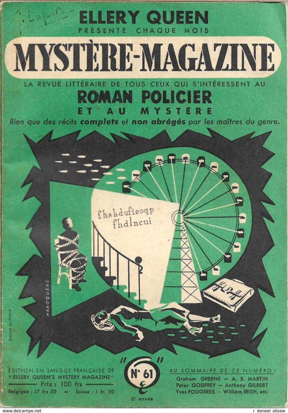 Mystère Magazine N° 61, Février 1953 (BE+) - Opta - Ellery Queen Magazine