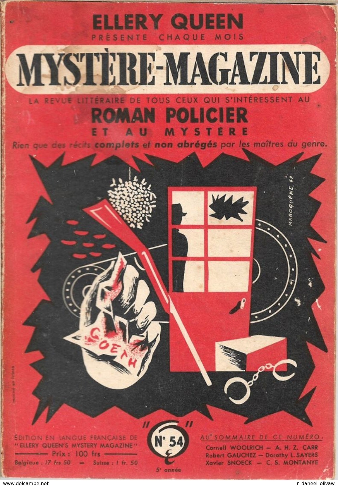 Mystère Magazine N° 54, Juillet 1952 (BE+) - Opta - Ellery Queen Magazine