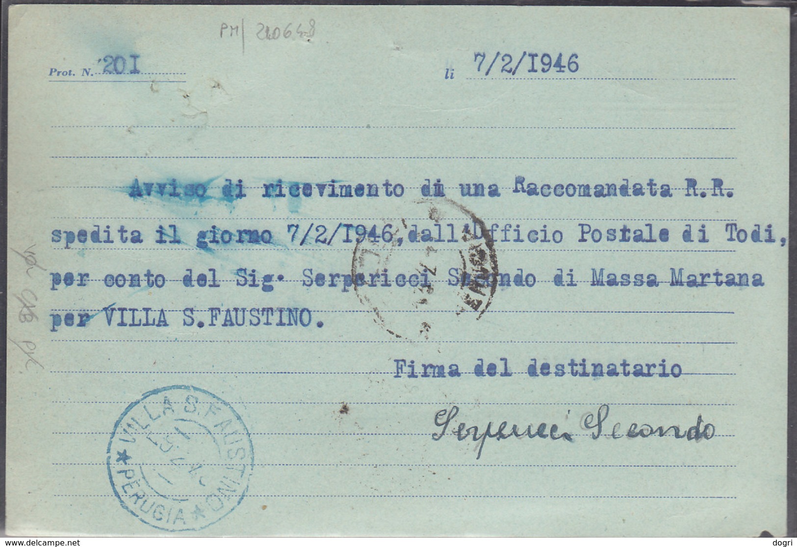 1946 Avviso Di Ricevimento Privato Con Striscia Di 4x1L. Di Posta Aerea  (2 Foto) - 1946-60: Storia Postale