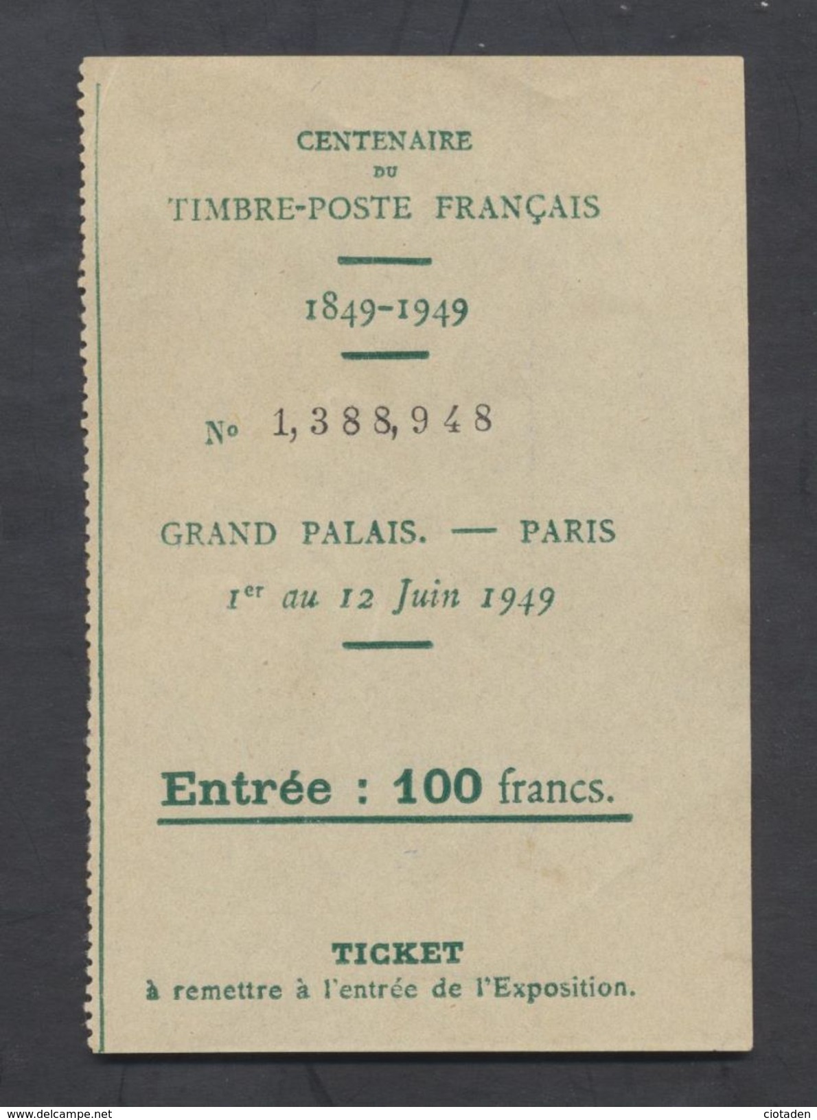 Centenaire Du Timbre Poste Français 1849 - 1949 - Autres & Non Classés