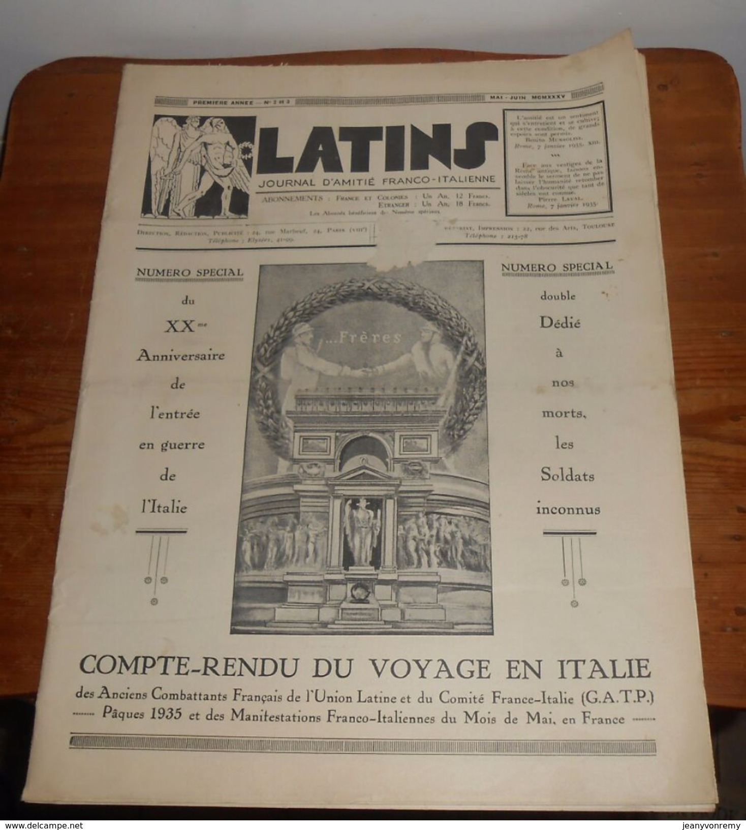 Latins. Journal D'amitié Franco Italienne. Mai Juin 1935. - Autres & Non Classés