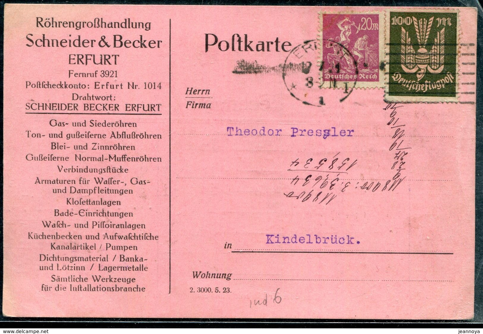 ALLEMAGNE - EMPIRE N° 240 + PA N°14 / CP OBL. BERLIN LE 12/7/1923 - TB - Briefe U. Dokumente