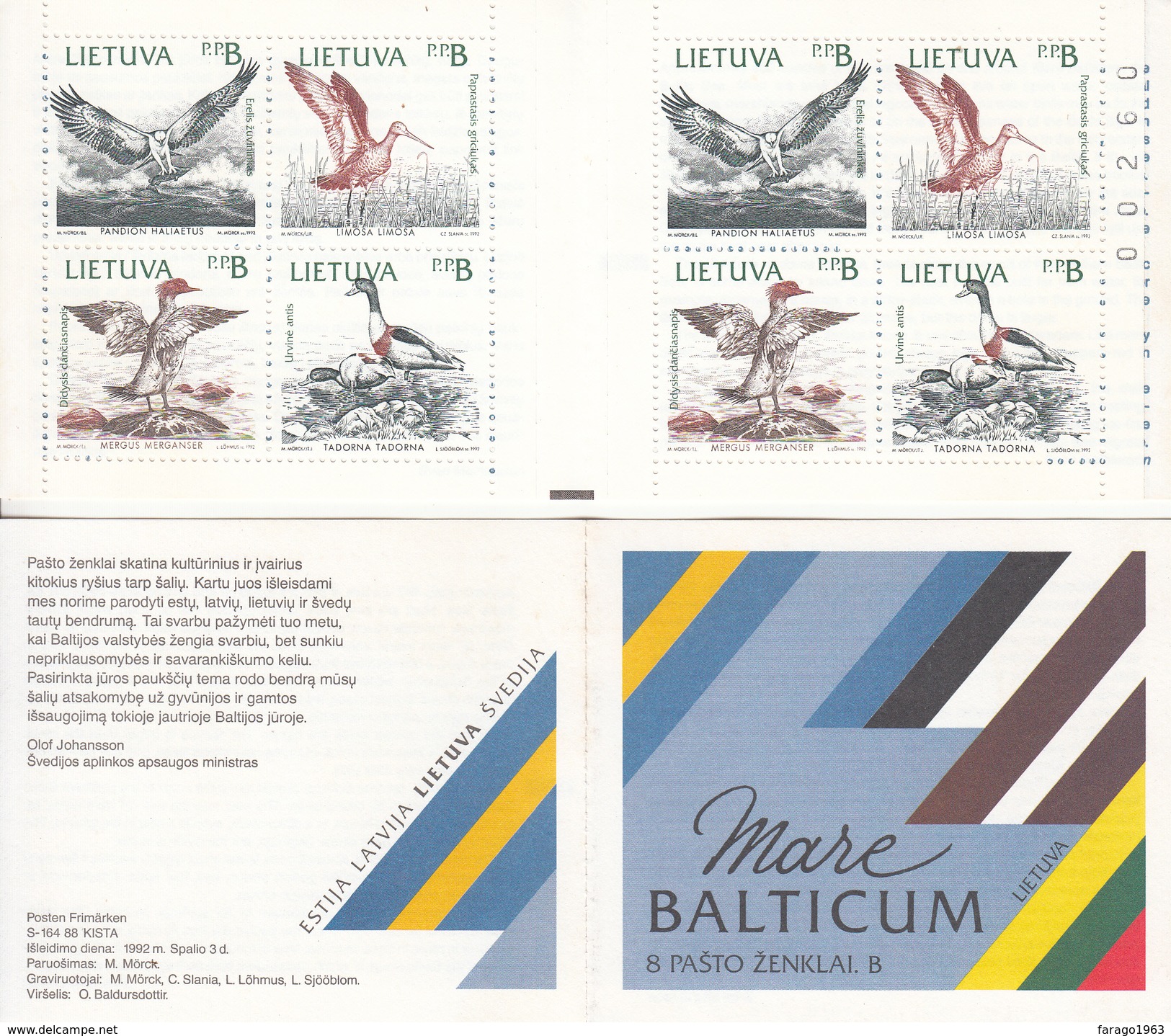 1992 Lithuania Birds Oiseaux Complete Booklet Carnet "unexploded"  VF MNH - Sonstige & Ohne Zuordnung