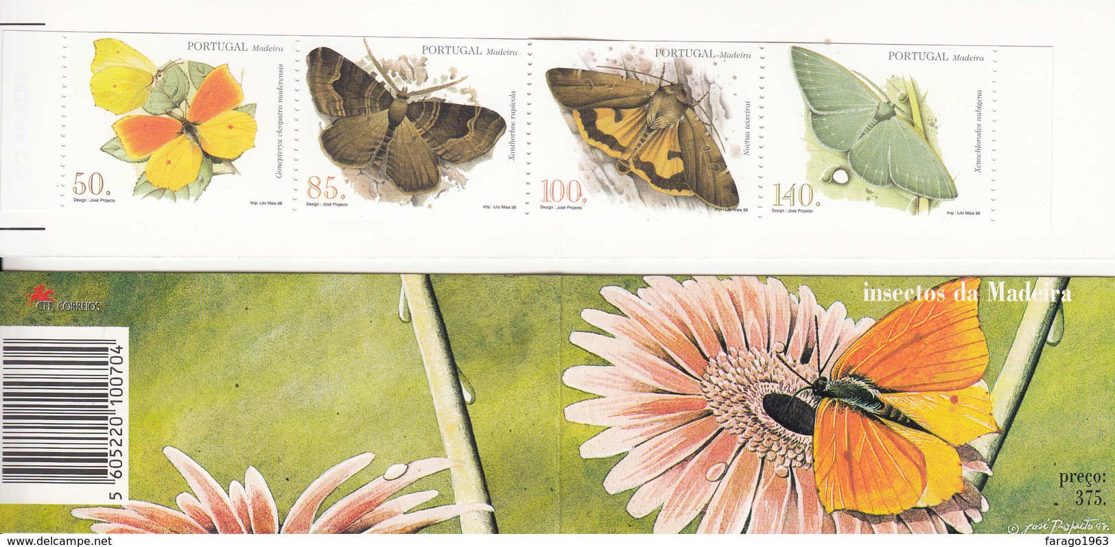 1998 Madeira Butterflies Papillions Complete Booklet Carnet "unexploded"  VF MNH - Farfalle