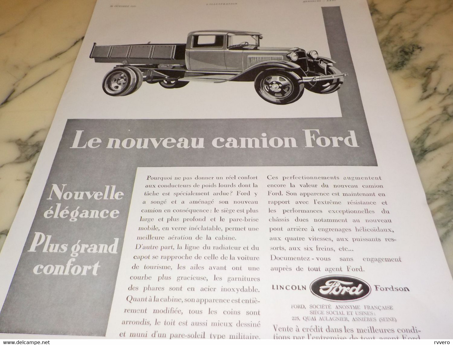 ANCIENNE PUBLICITE CAMION FORD  1930 - Camion