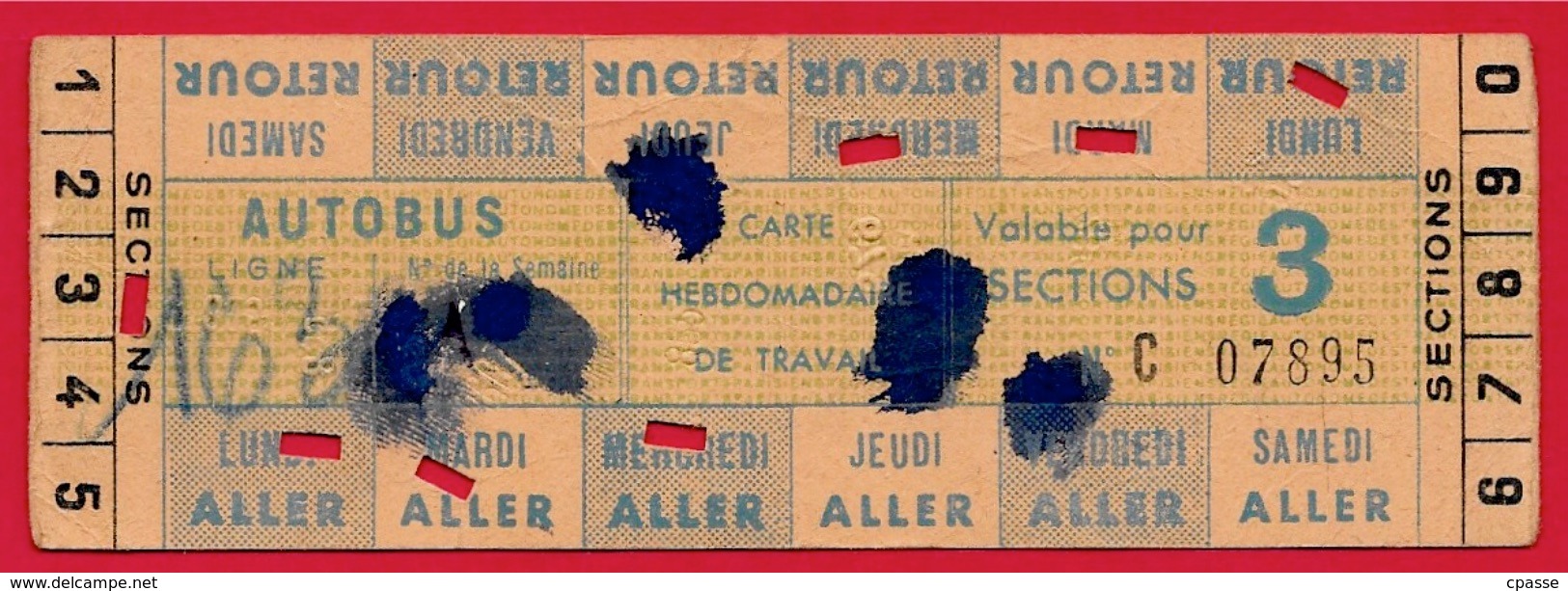 75 PARIS Titre De Transport CARTE HEBDOMADAIRE De TRAVAIL AUTOBUS RATP Réseau Routier Ligne 163 - Europe