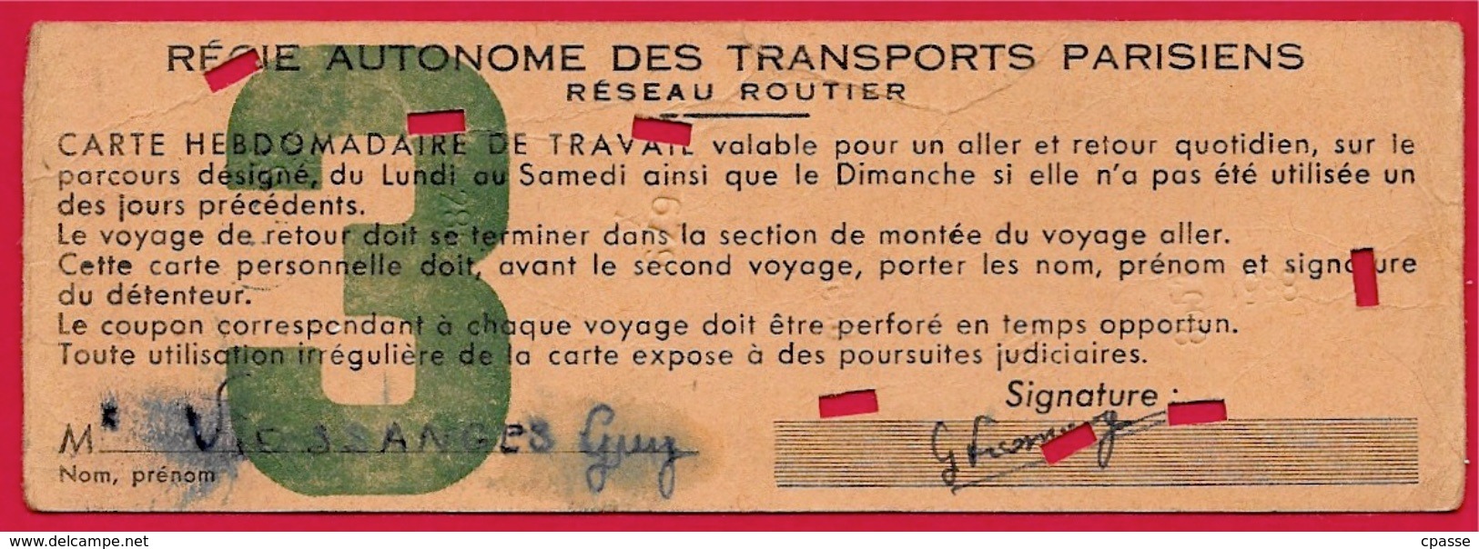 75 PARIS Titre De Transport CARTE HEBDOMADAIRE De TRAVAIL AUTOBUS RATP Réseau Routier Ligne 163 - Europa